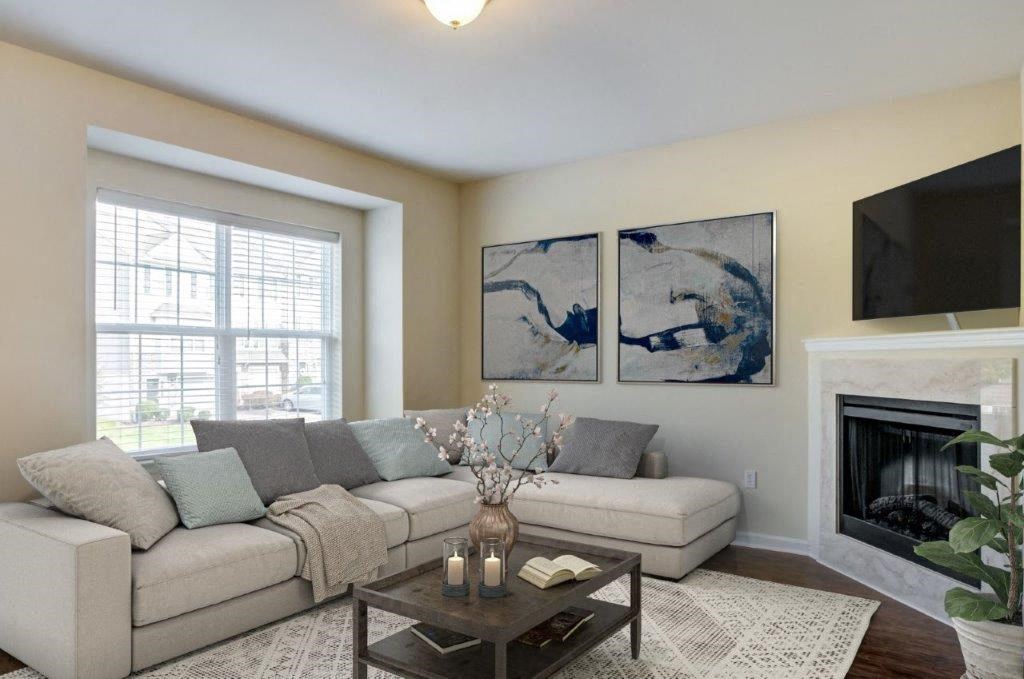 a living room with a couch and a coffee table