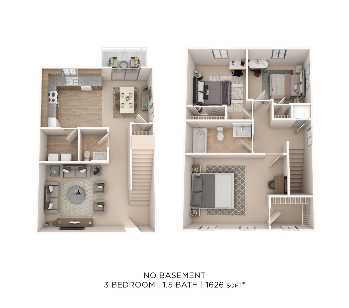 Three Bedroom 1.5 Bath Townhome