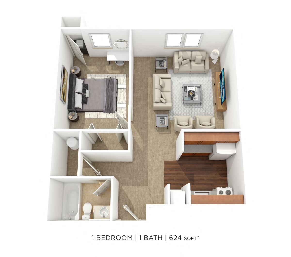 One Bedroom - 624 sqft