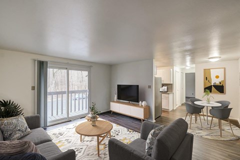 a living room with a couch and a table