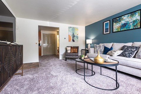 a living room with a couch and a television