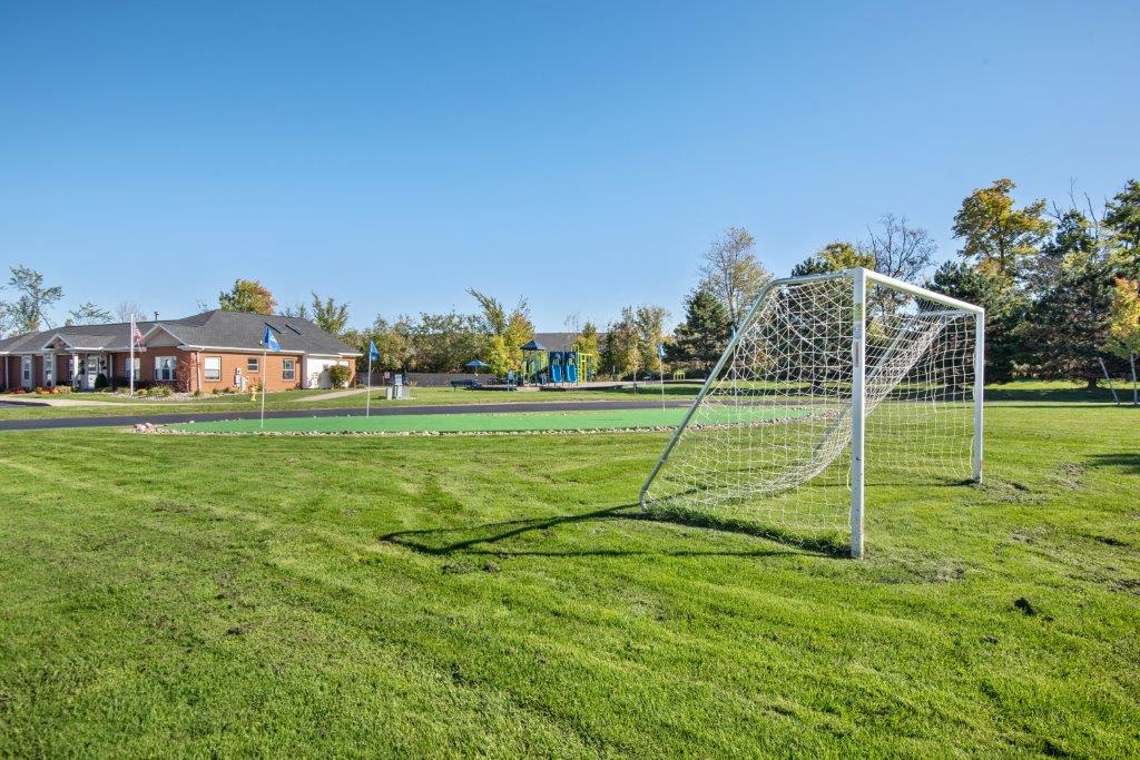 the soccer goal on the field at the park