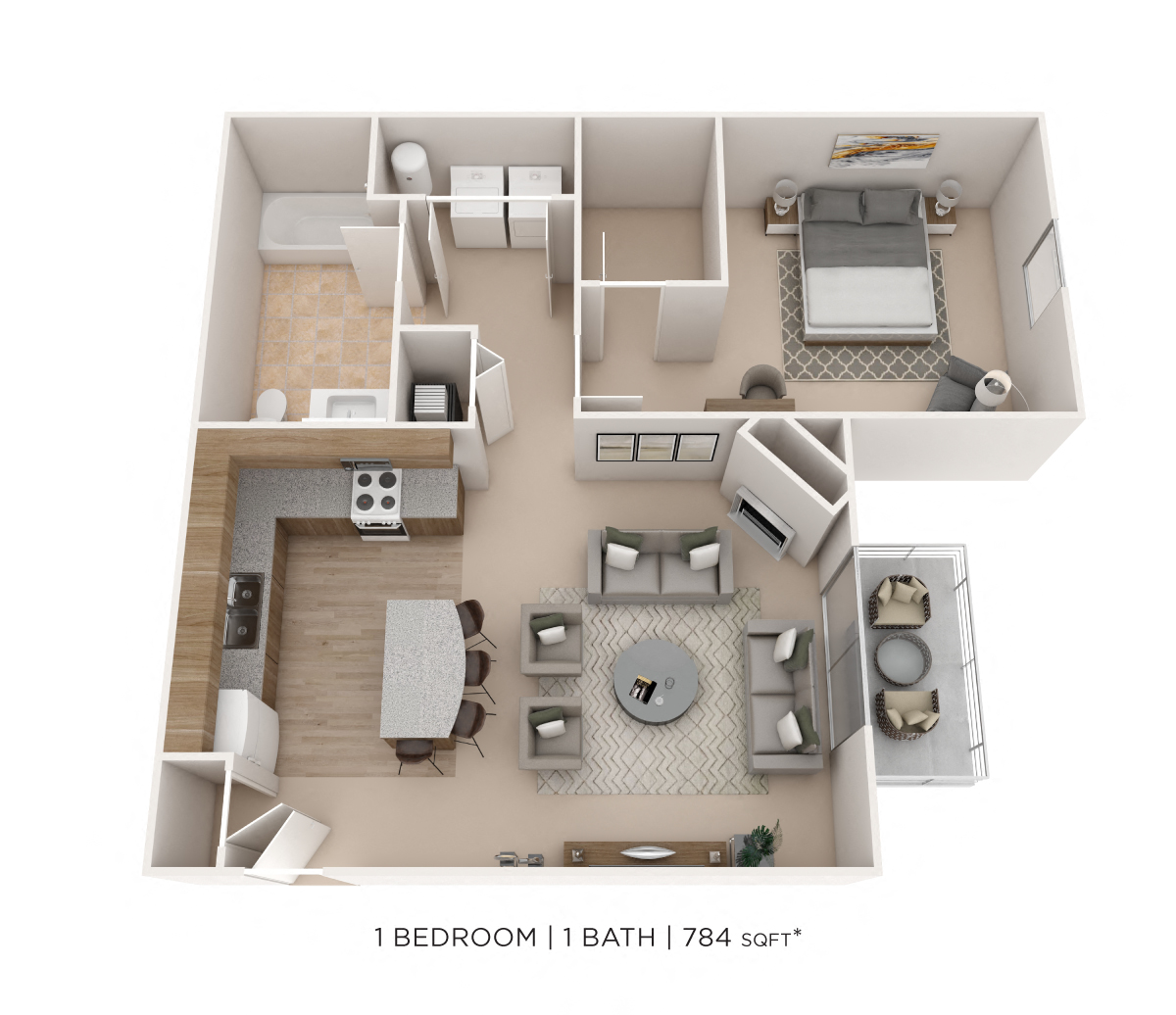 One Bedroom- 784 sqft