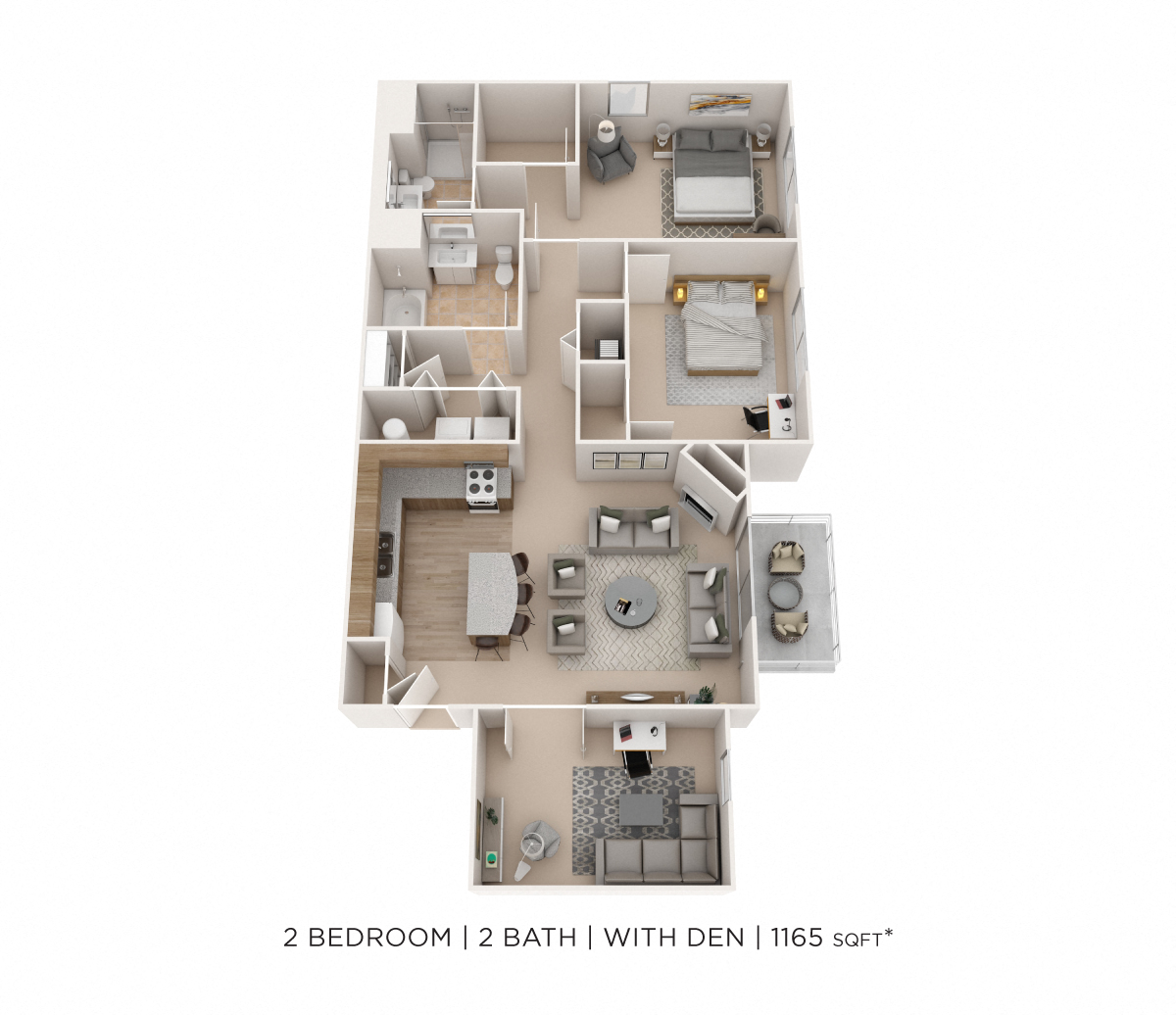 Two Bedroom 2 Bath- 1,165 sqft