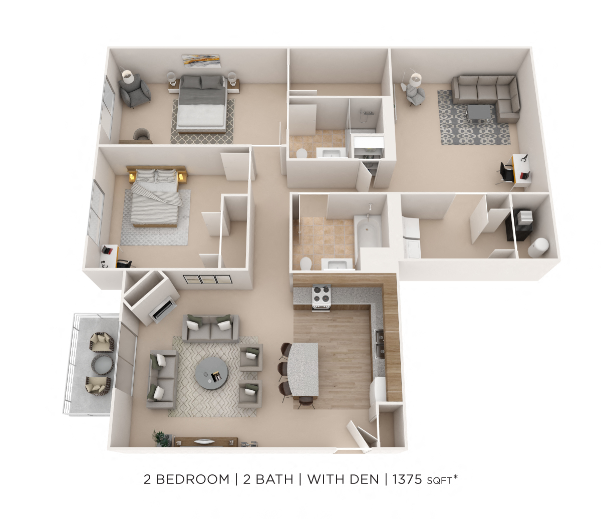 Two Bedroom 2 Bath- 1,375 sqft