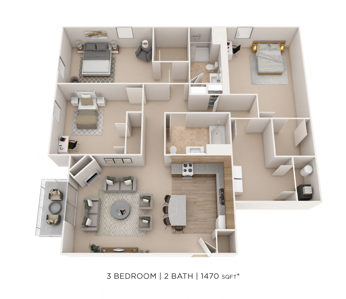 Three Bedroom 2 Bath- 1,470  sqft