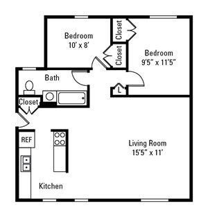 2 Bedroom, 1 Bath
