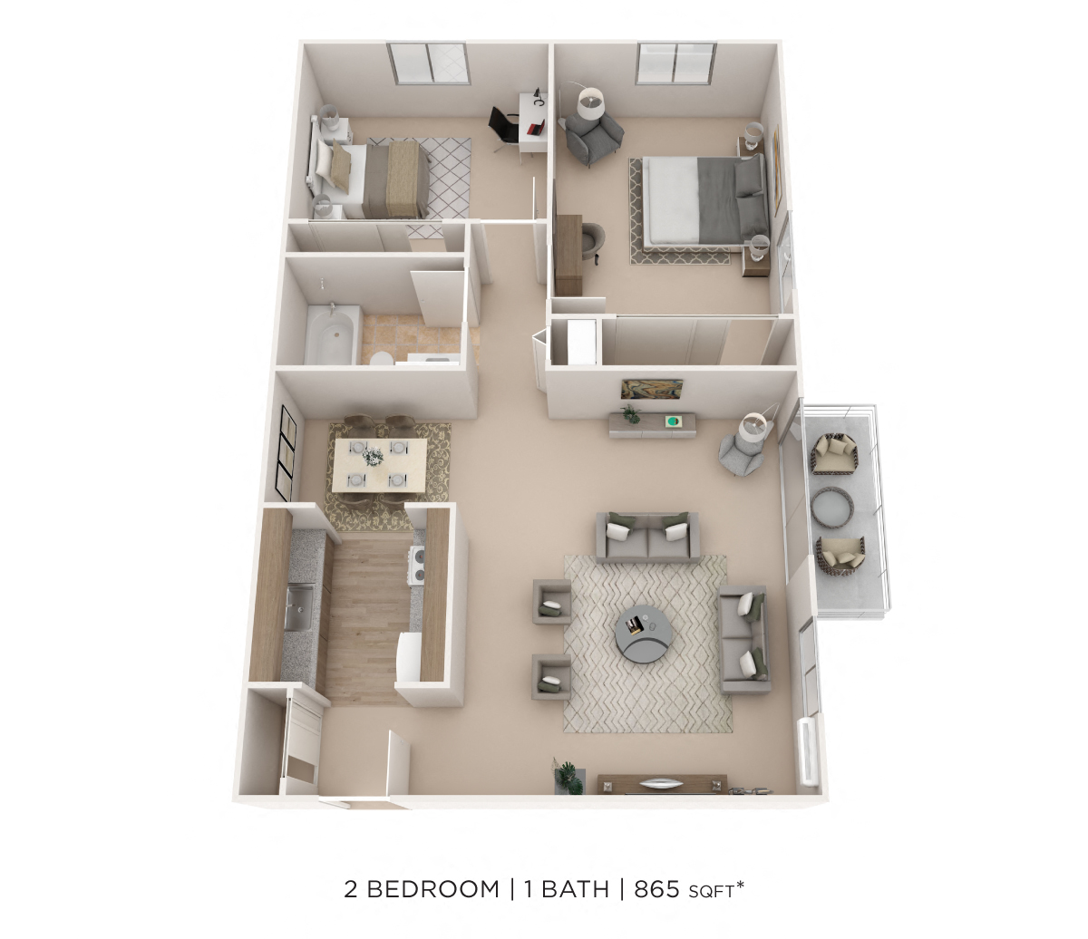 Two Bedroom - 865 sqft