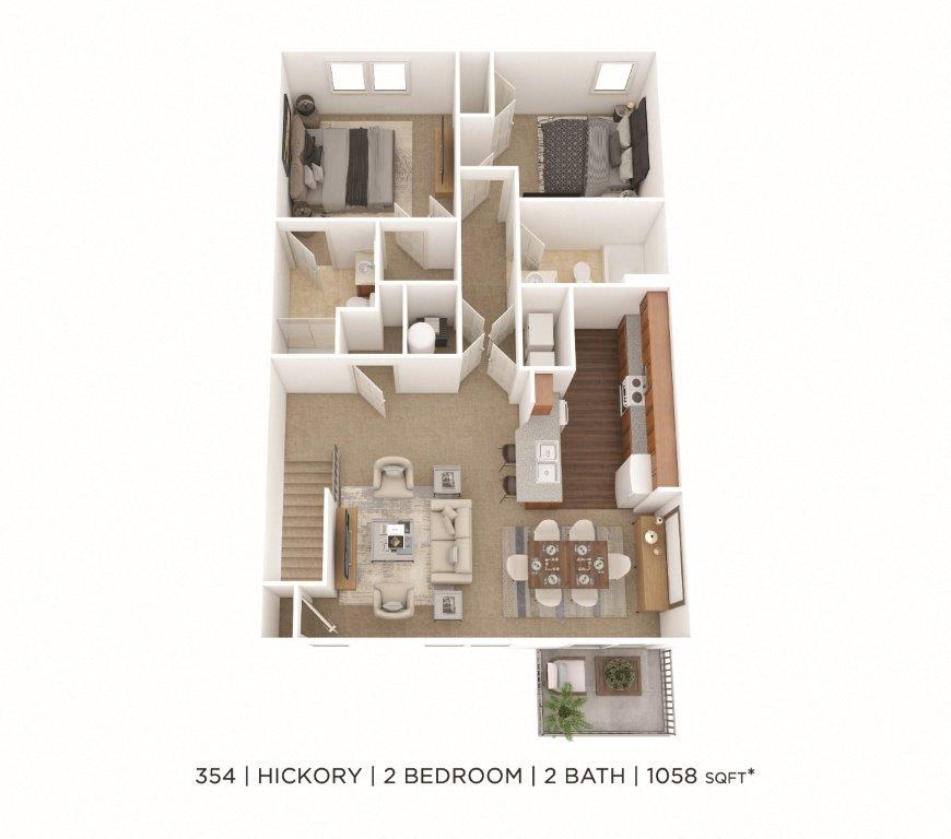 Two Bedroom 2 Bath- 1058 sqft