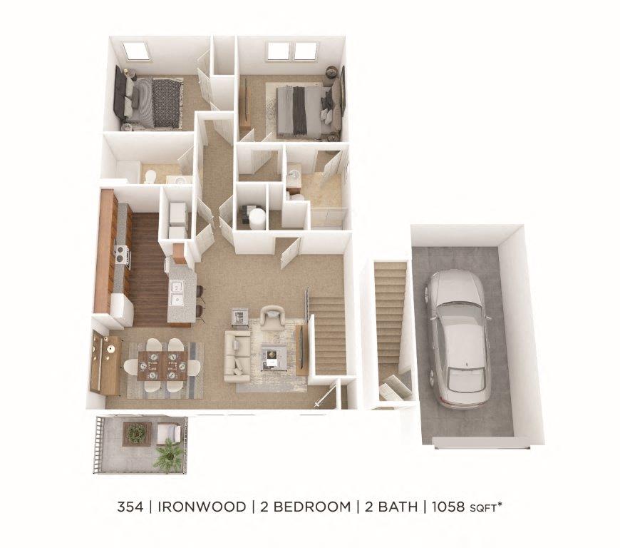 Two Bedroom 2 Bath- 1058 sqft