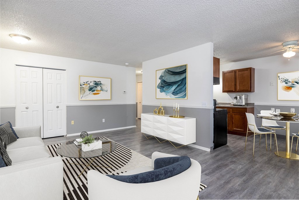 a living room with a couch and a table