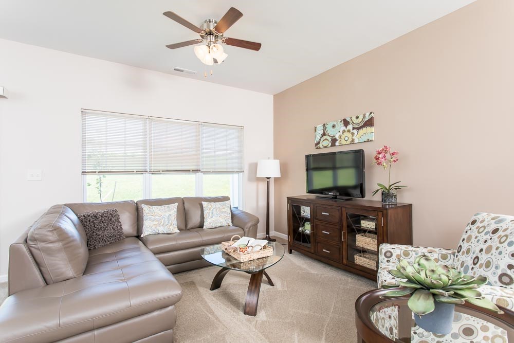 a living room with a couch and a tv