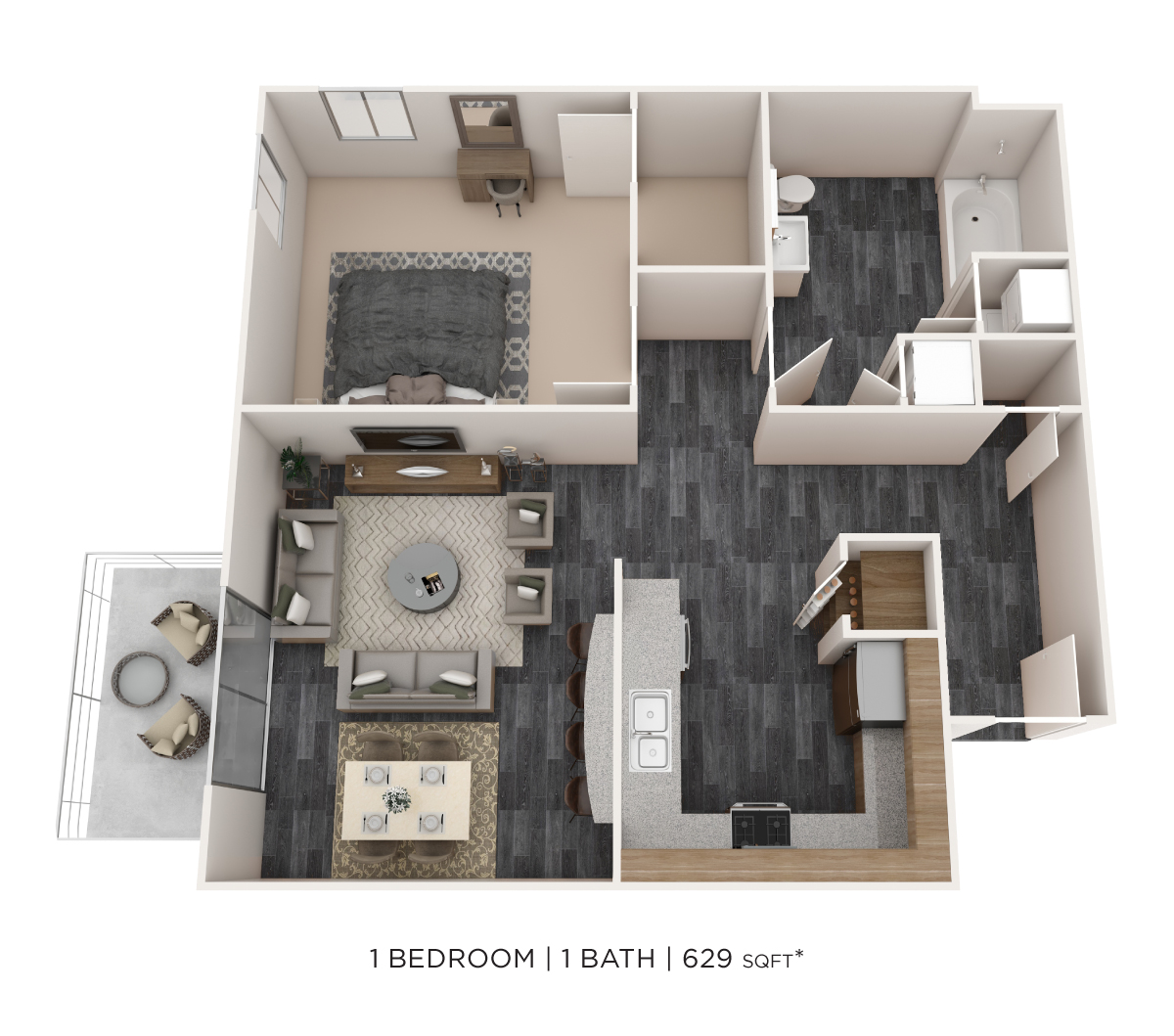 One Bedroom - 629 sqft