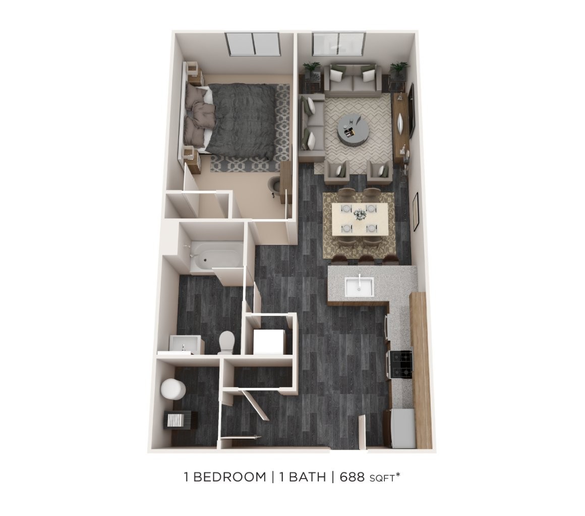One Bedroom - 688 sqft