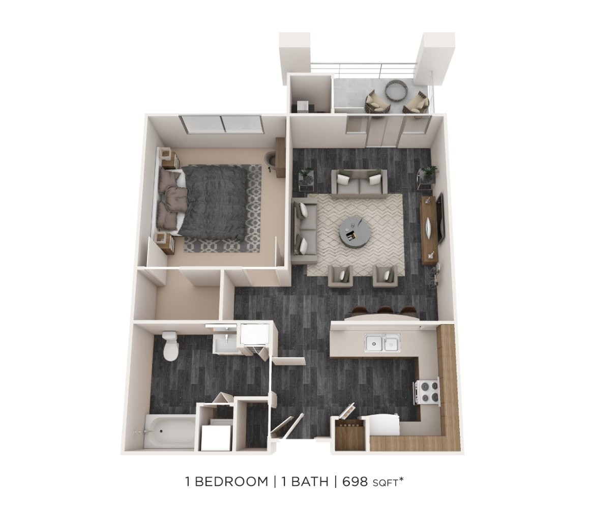 One Bedroom - 698 sqft