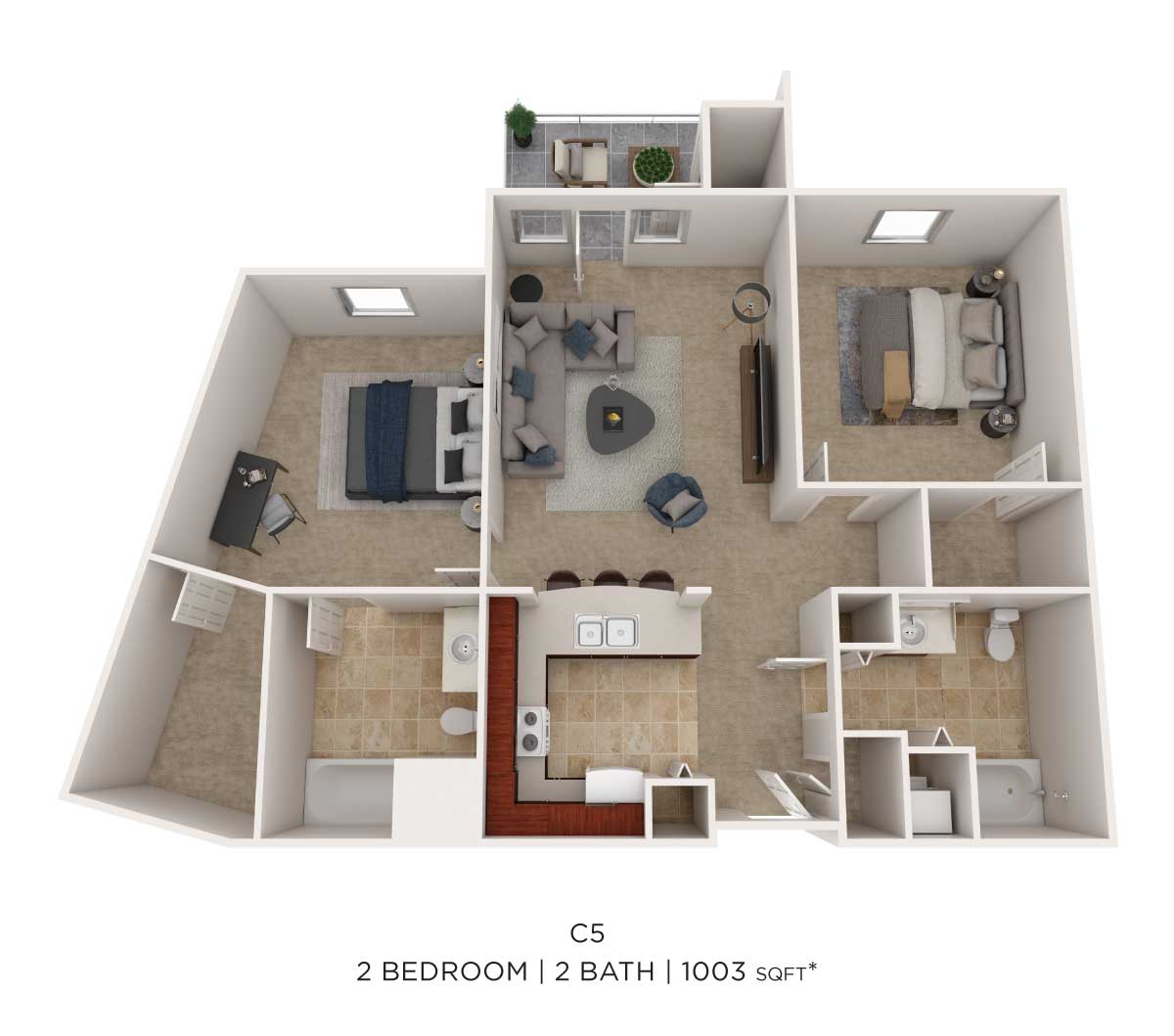 Two Bedroom 2 Bath - 1,003 sqft