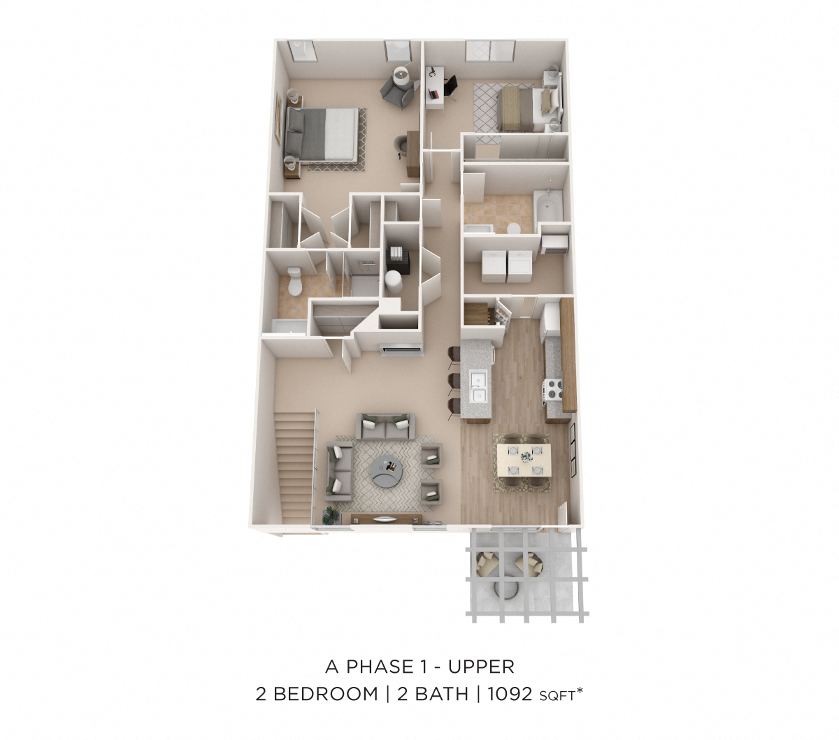 Two Bedroom 2 Bath- Upper Level