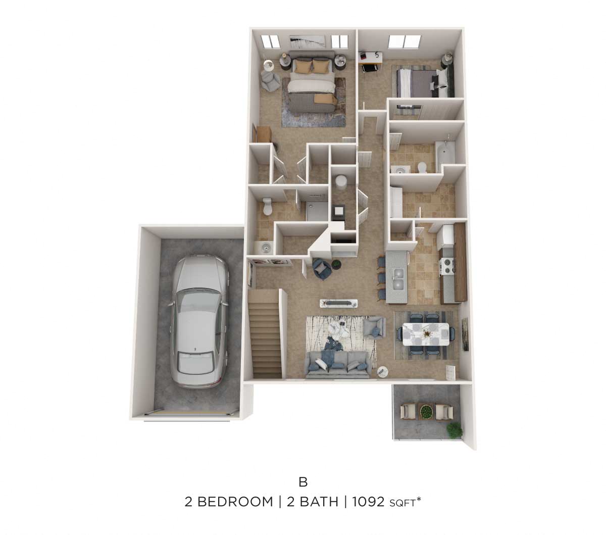 Two Bedroom 2 Bath- Upper Level w/ Garage