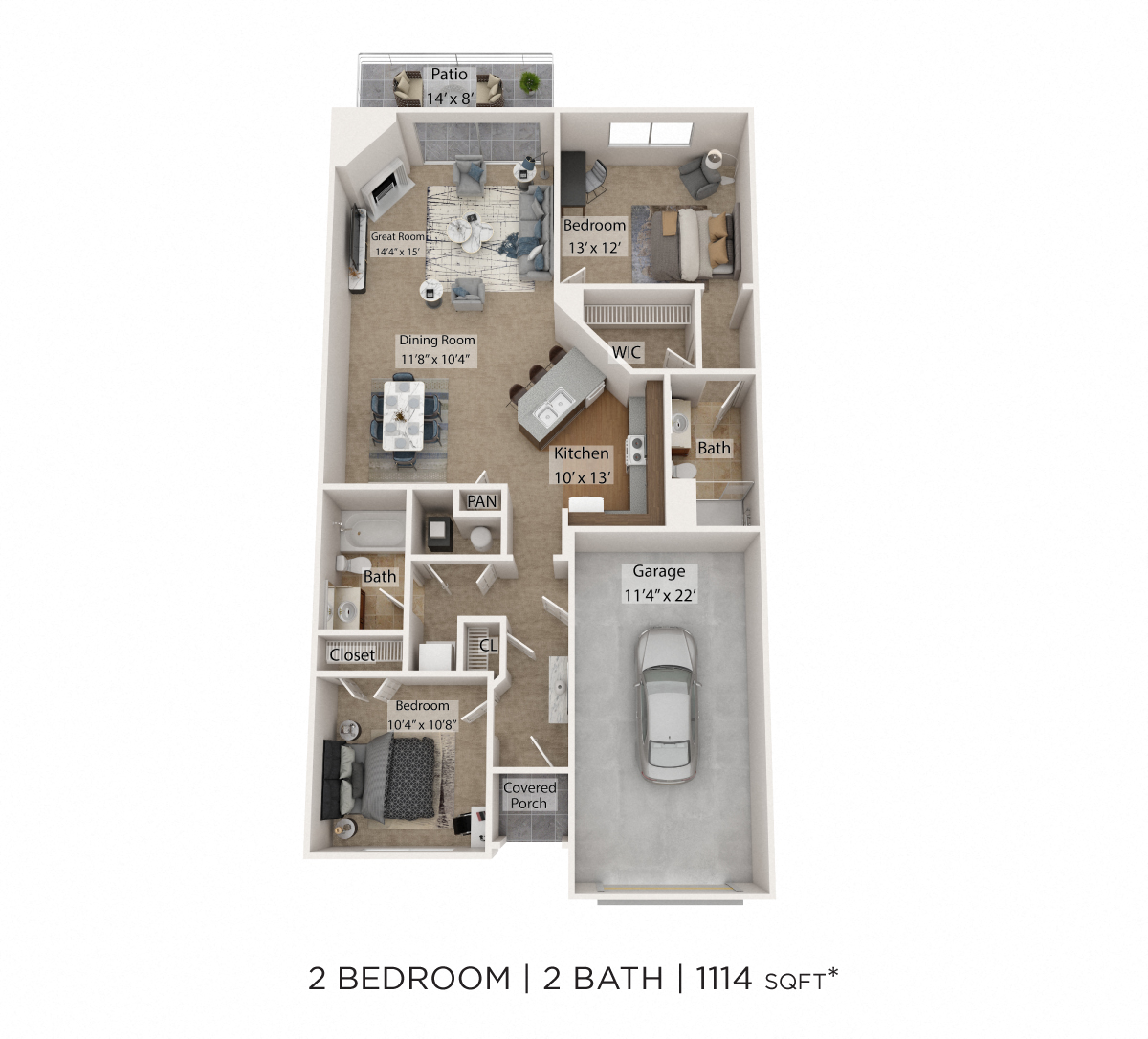 Two Bedroom 2 Bath - 1,114 sqft