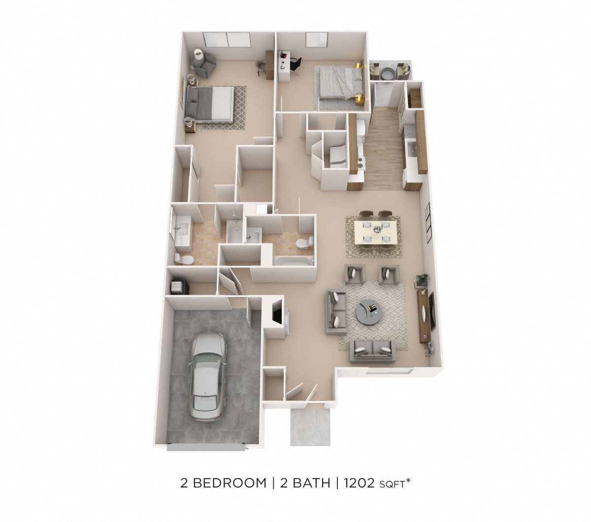 Two Bedroom 2 Bath- 1202 sqft