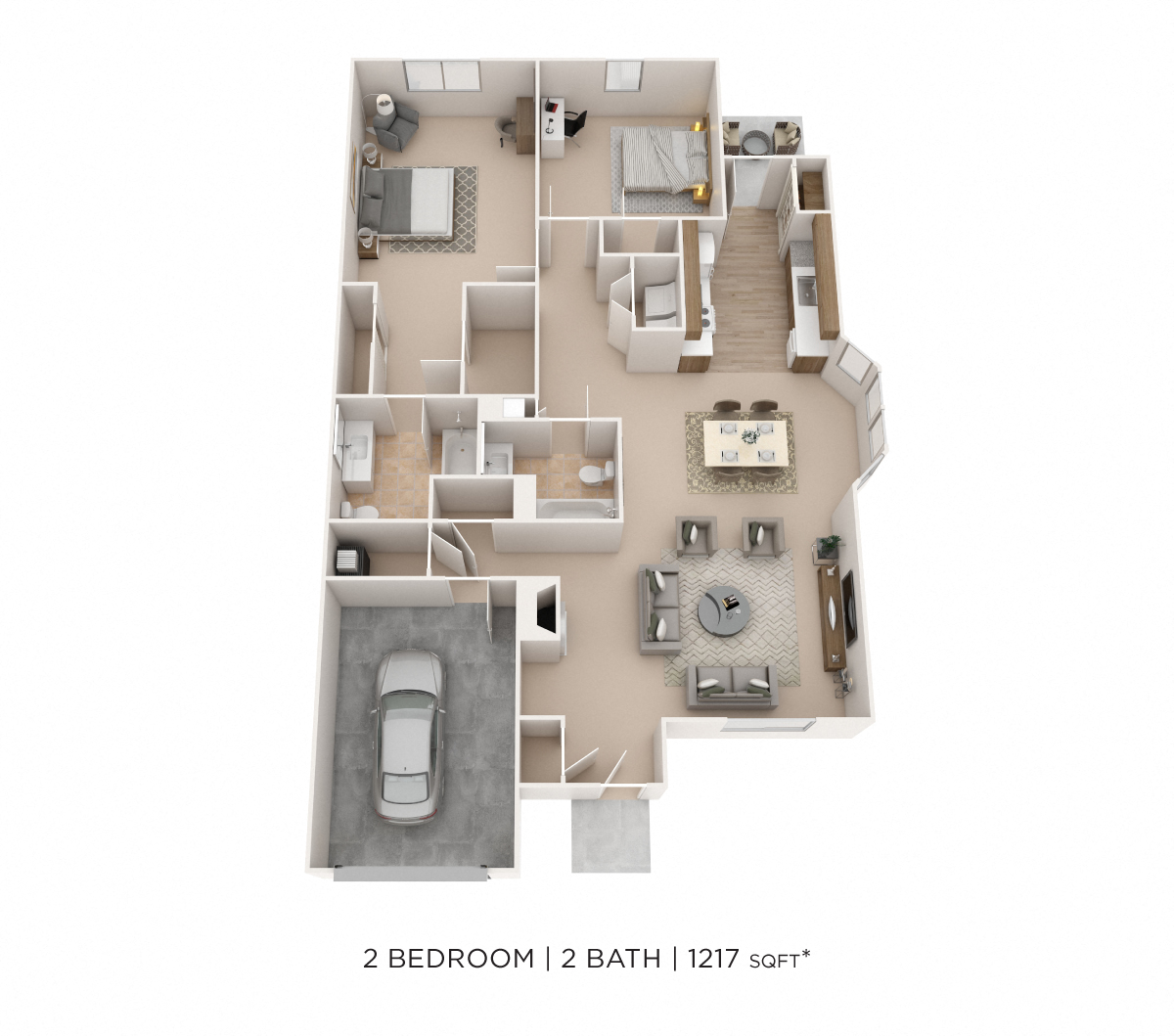 Two Bedroom 2 Bath- 1217 sqft