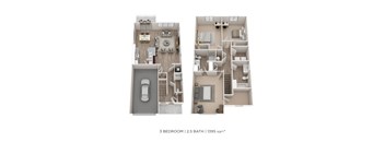 Three Bedroom 2.5 Bath Townhome- 1,395-1,405 sqft