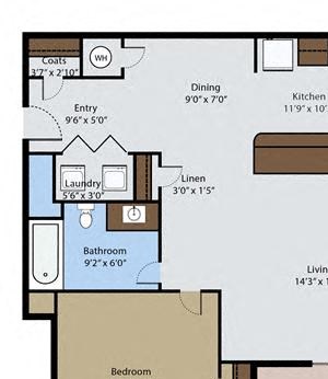 Spruce 1 Bedroom 1 Bath Floor Plan Spruce 1 Bedroom 1 Bath Floor Plan at Pinyon Pointe, Loveland, 80537