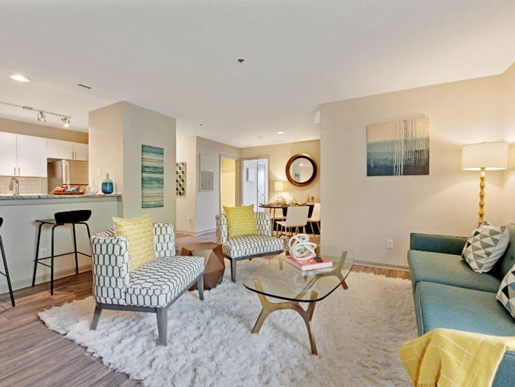 Living Room With Modern Furniture at Crosstown at Chapel Hill, Chapel Hill, North Carolina