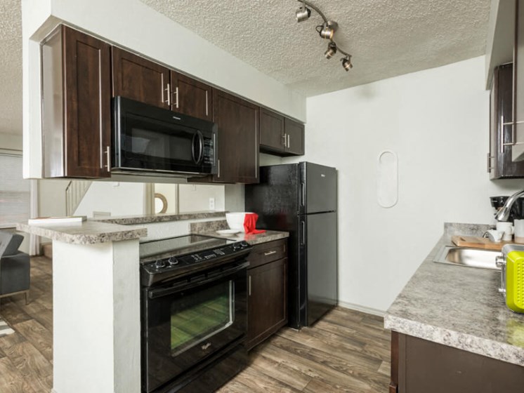 Upgraded Kitchen with Black Appliances Picture