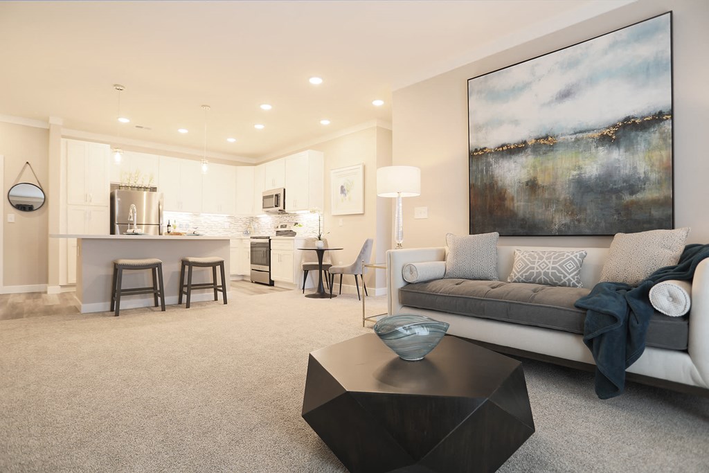 a living room with a couch and a coffee table