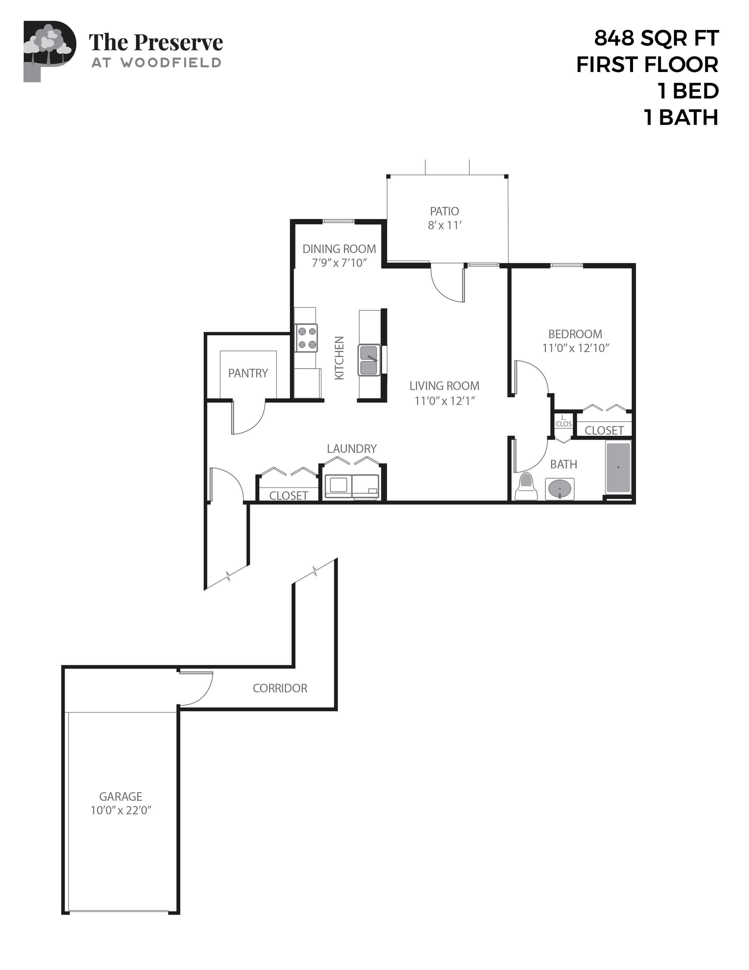 1 Bedroom 1 Bath (848 Sq. Ft.)