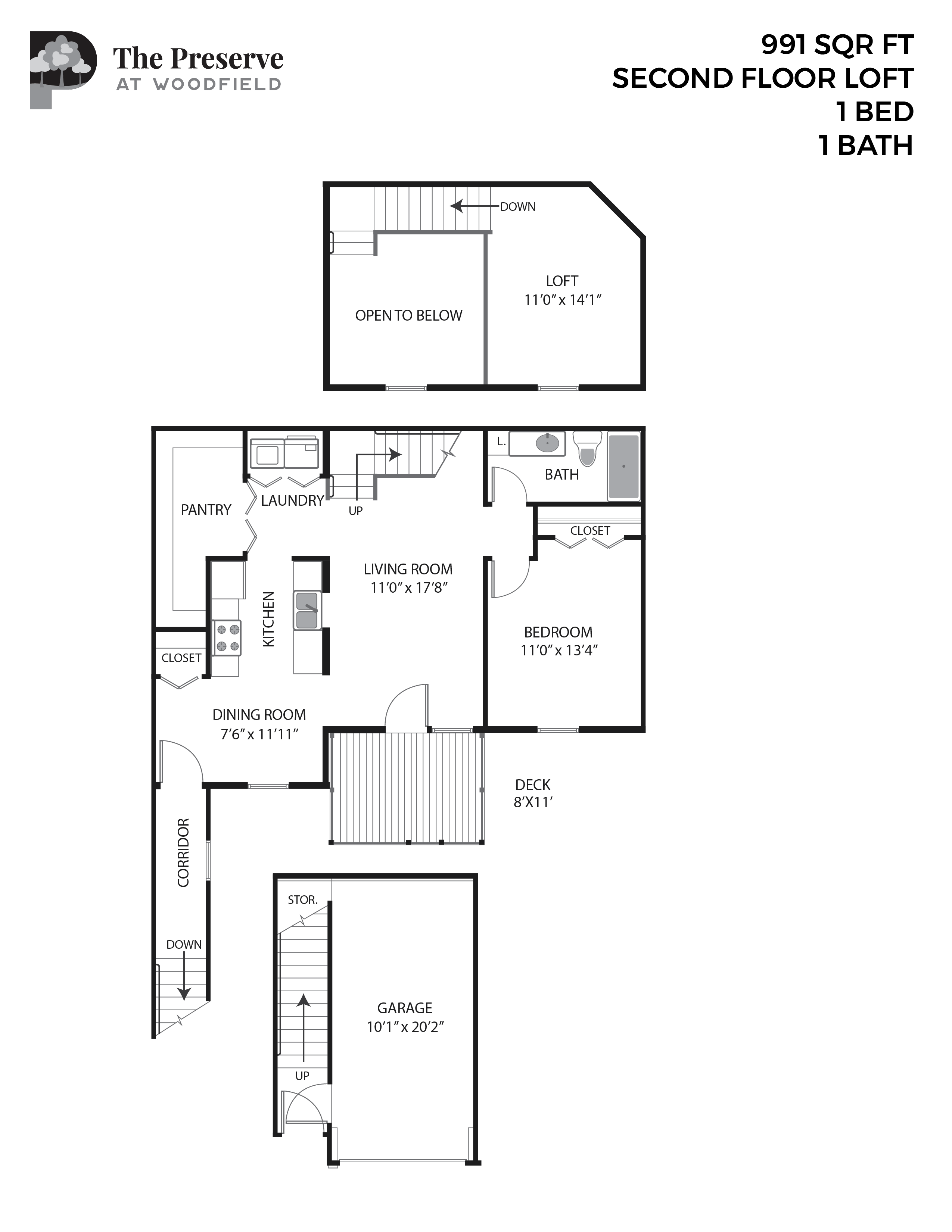 1 Bedroom 1 Bath Loft (991 Sq. Ft.)