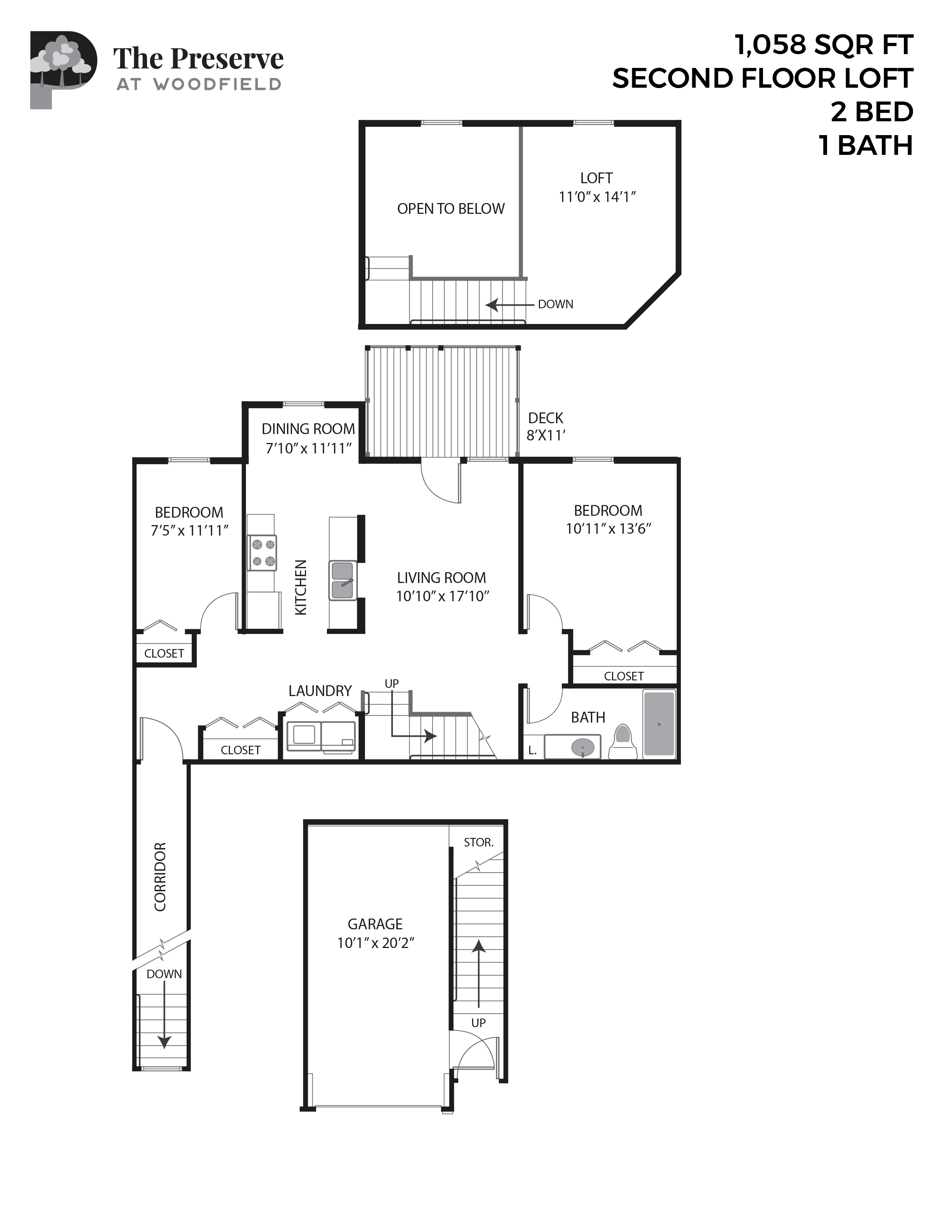 2 Bedroom 1 Bath (1058 Sq. Ft.)