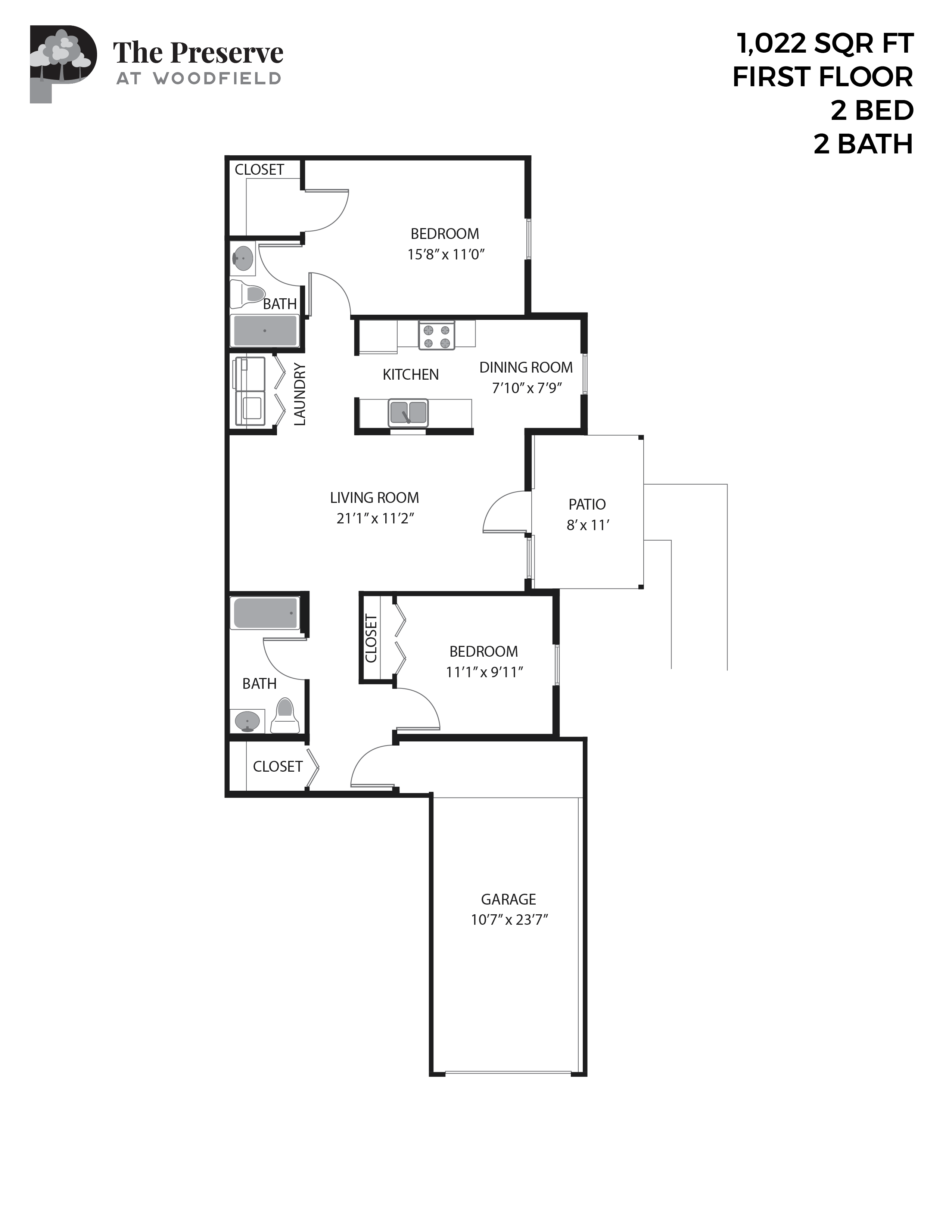 2 Bedroom 2 Bath (1022 Sq. Ft.)