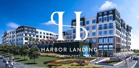 a rendering ofharbor landing with the logo