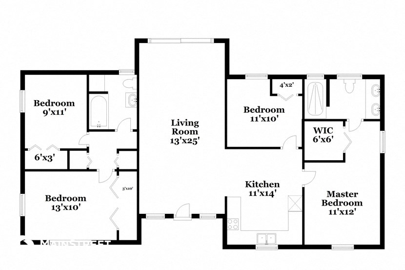 a floor plan of a house with a combination of bedrooms and a living room