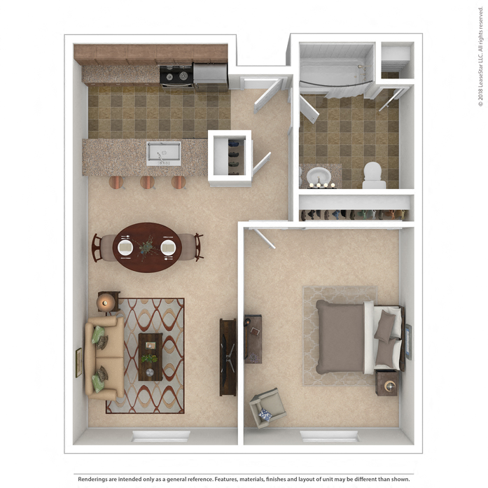 10th Street One Bedroom A-B Floor Plan