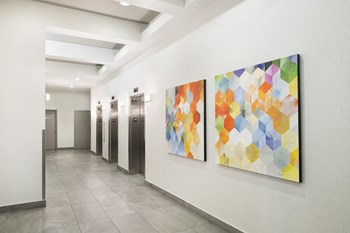 hallway with art and 3 elevators - Photo Gallery 11