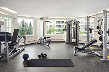 fitness room with weights, yoga mat, and exercise equipment - Photo Gallery 9