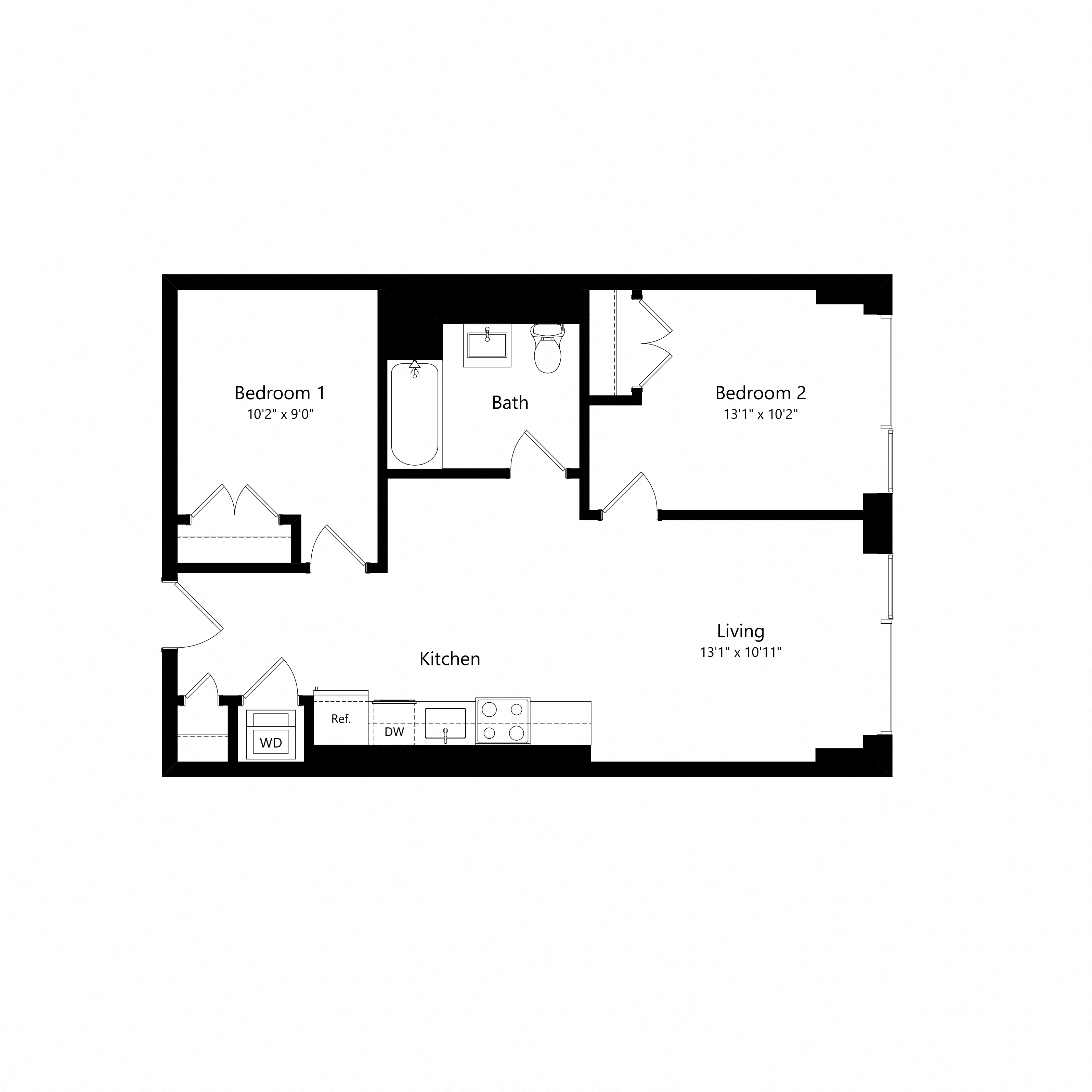 2 Bedroom - 1 Bath | Bj1