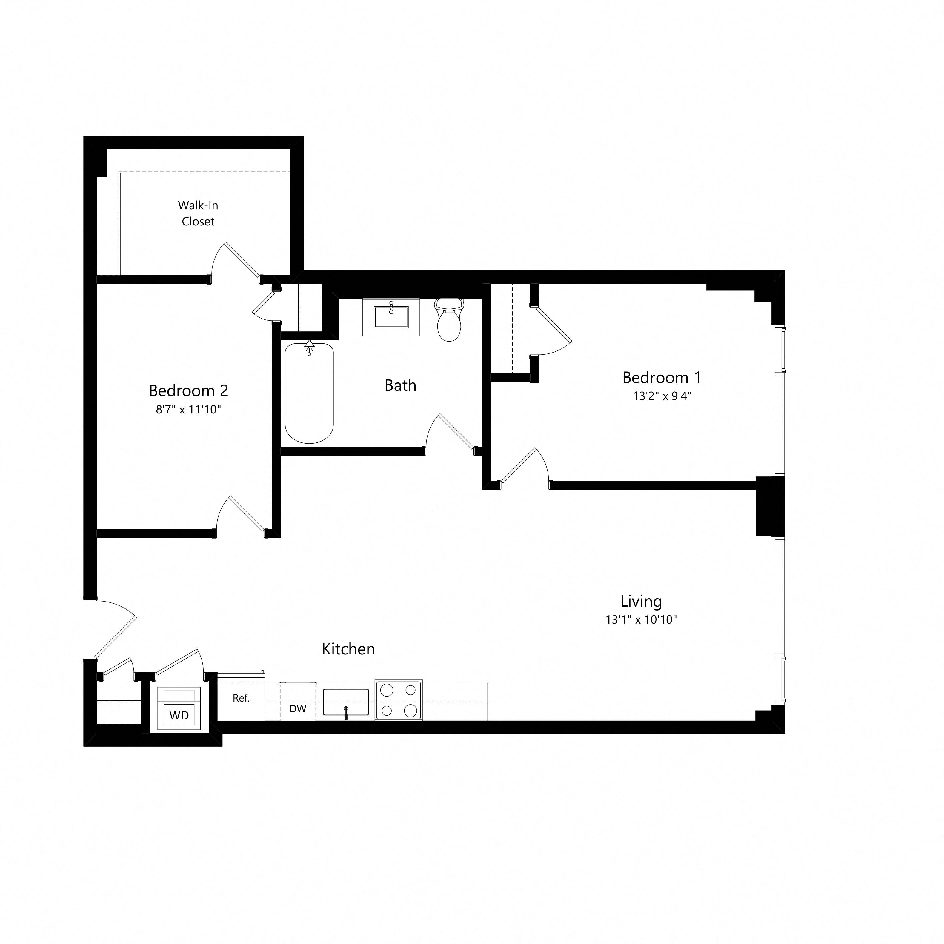 2 Bedroom - 1 Bath | Bj1a