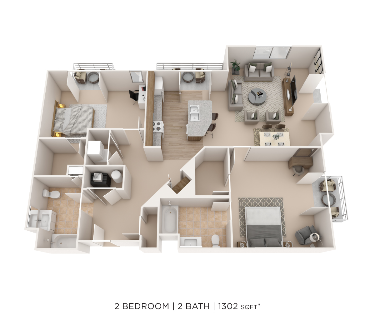 Two Bedroom 2 Bath- 1302 sqft
