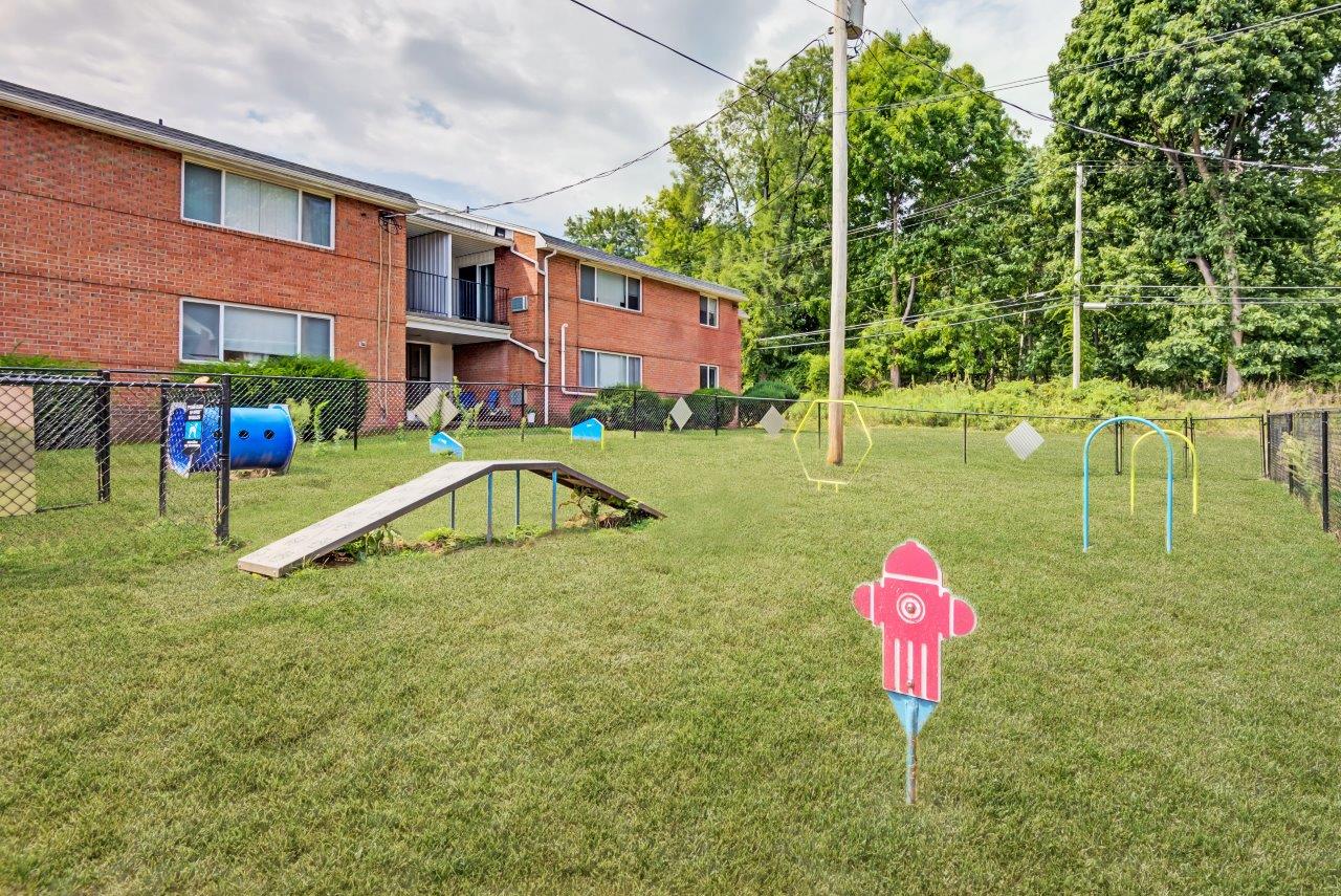 a yard with a fire hydrant in the grass