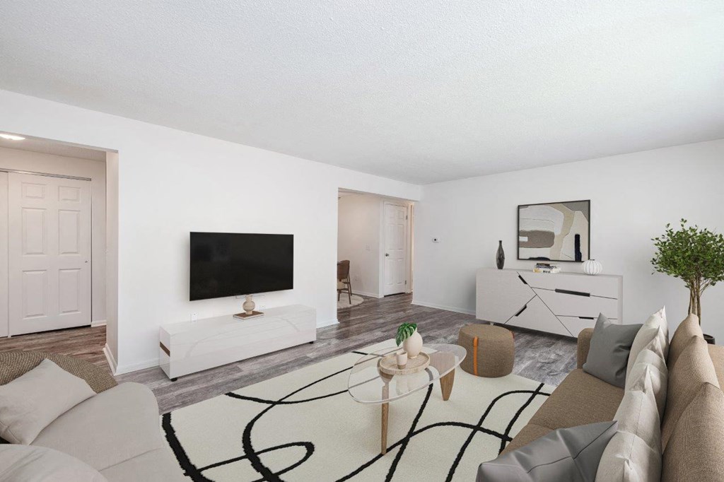 a living room with a couch and a television