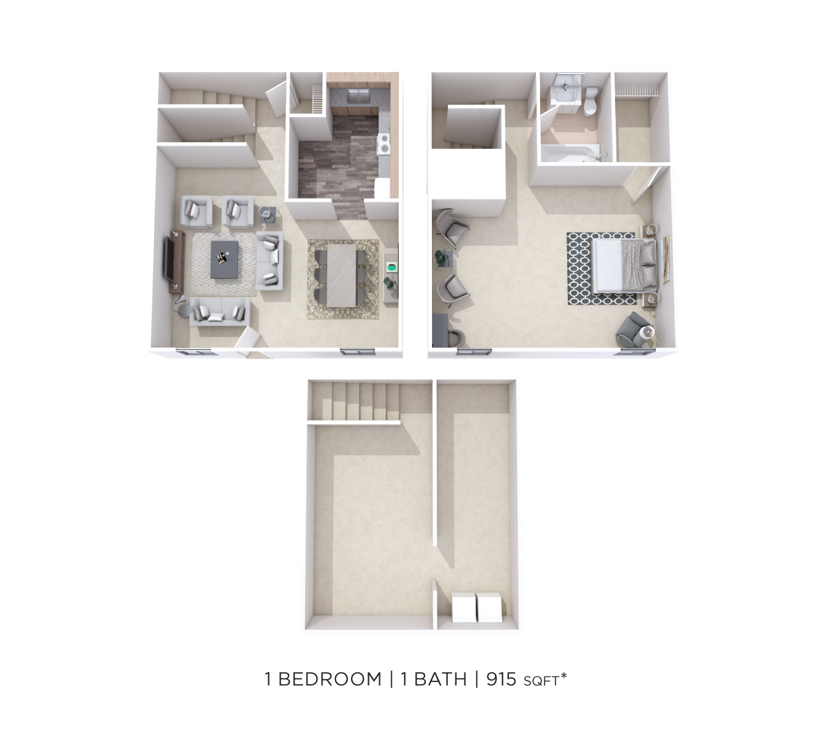 One Bedroom 1 Bath Townhome - 915 sqft