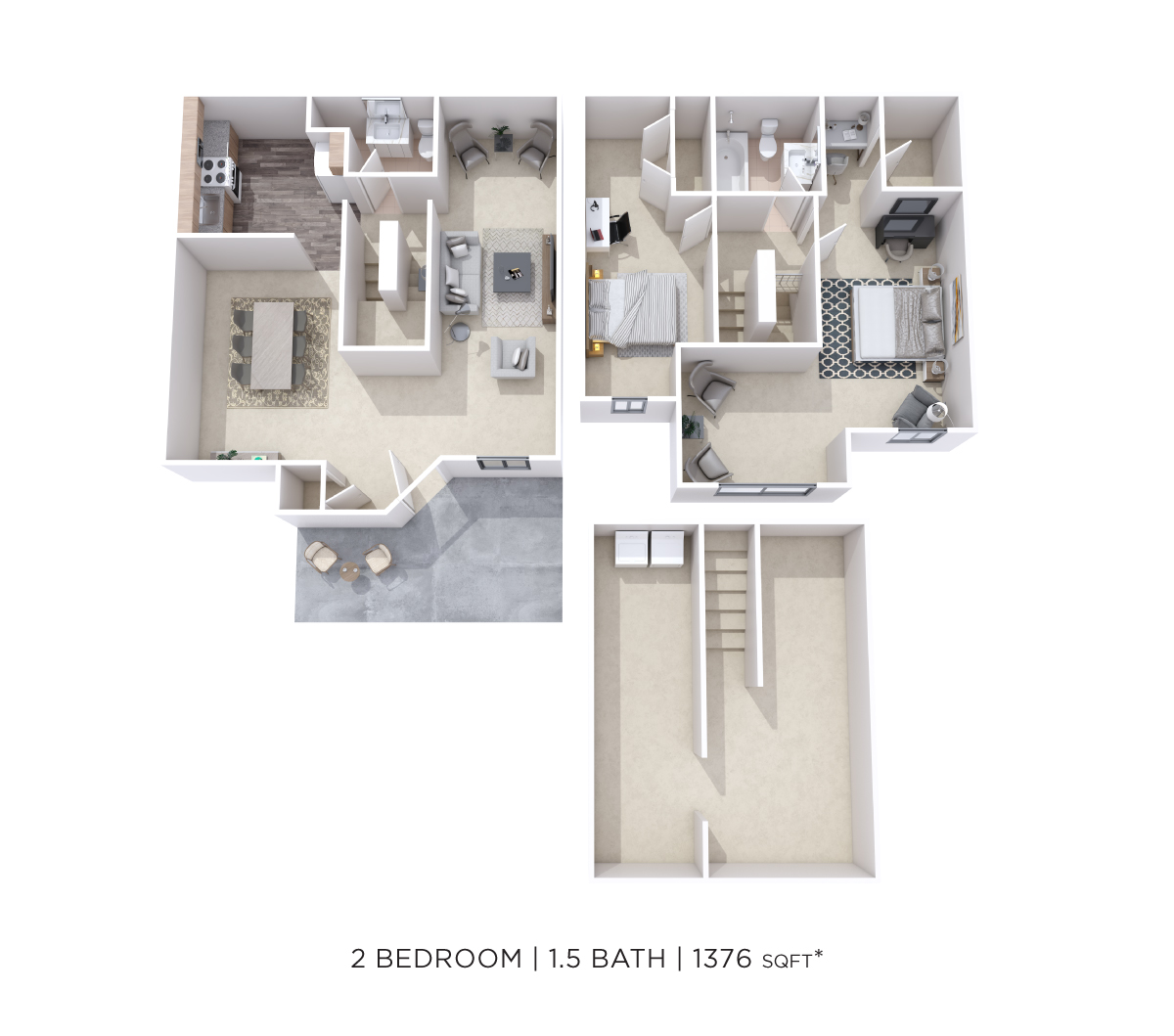 Two Bedroom 1.5 Bath - 1,376 sqft