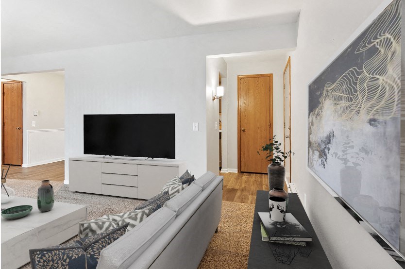 a living room with a couch and a television