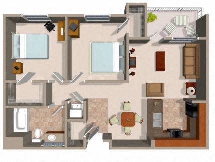 Two Bedroom Floor Plans For Rent at Rockwood at the Casacdes in Slymar CA
