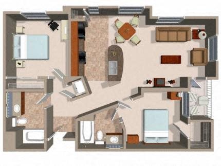 Two Bedroom Floor Plans For Rent at Rockwood at the Casacdes in Slymar CA