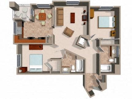 Two Bedroom Floor Plans For Rent at Rockwood at the Casacdes in Slymar CA